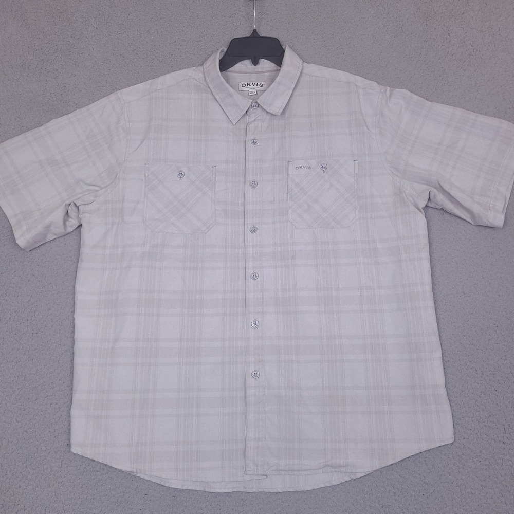 Orvis Shirt Mens XXL Gray Plaid Short Sleeve‎ Button Up Pocket